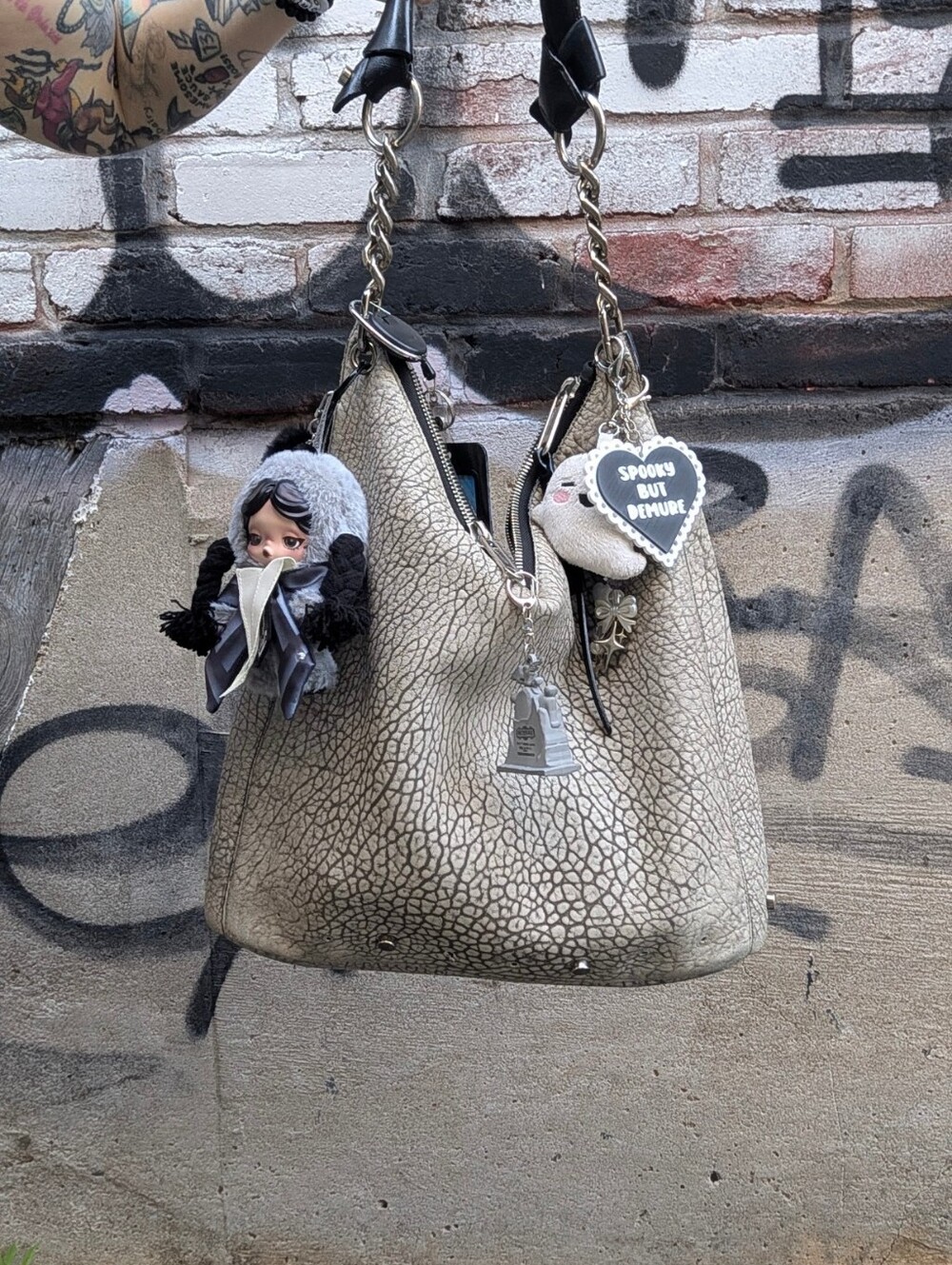 Jimmy Choo Raven Studded Leather Chain Hobo Bag Rare